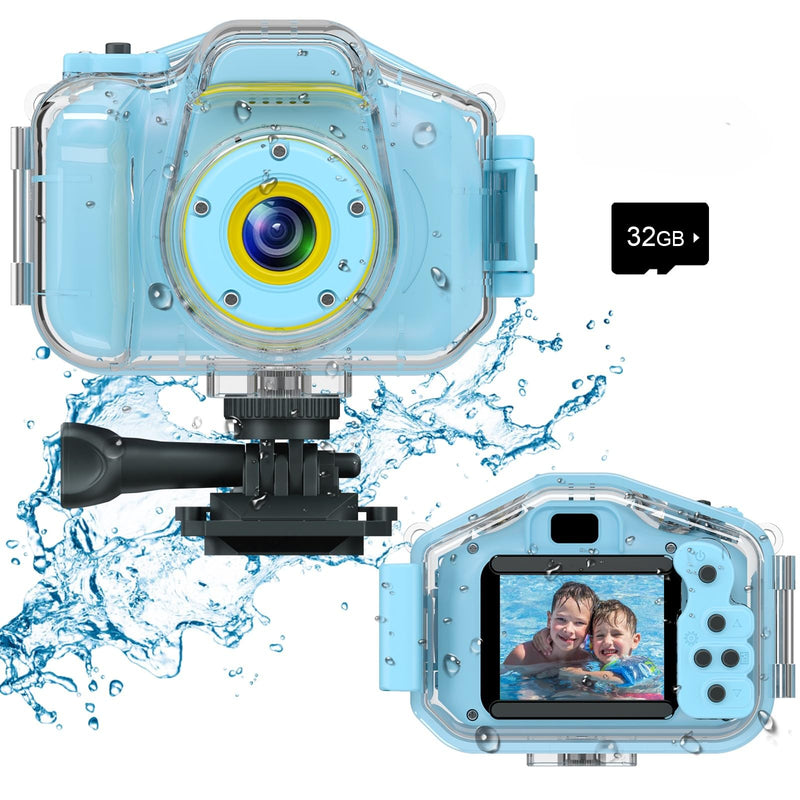 Kids Waterproof Camera for Boys, Christmas Birthday Gifts for Toys 3-12 Year Old, Mini Children Underwater Digital Action Camcorder (Light Blue) Light Blue
