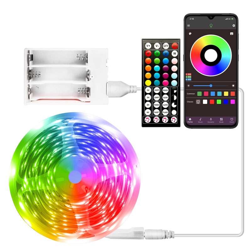 Battery Powered Led Strip Lights 25 ft, LED Lights for Bedroom Battery Operated Color Changing Lights Music Sync App Remote Control RGB USB Led Lights for TV, Room, Rope Lights 25ft