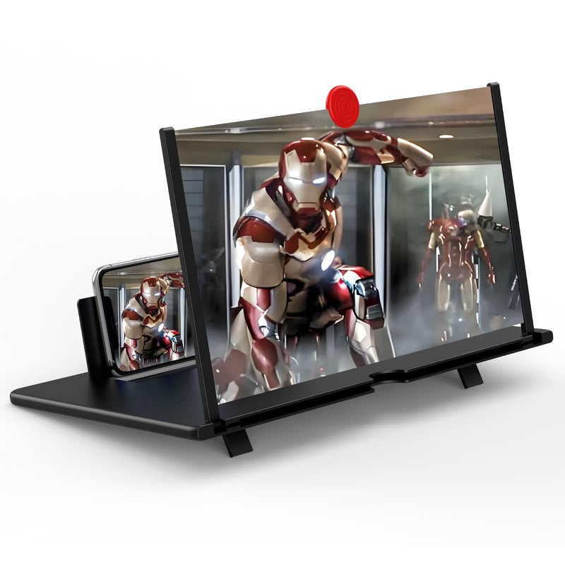 12" Screen Magnifier for Cell Phone,3D Magnifying Projector Screen Enlarger Expander for Movies, Videos, and Gaming, Foldable Phone Stand with Screen Amplifier, Compatible with All Smartphones Black-12inch
