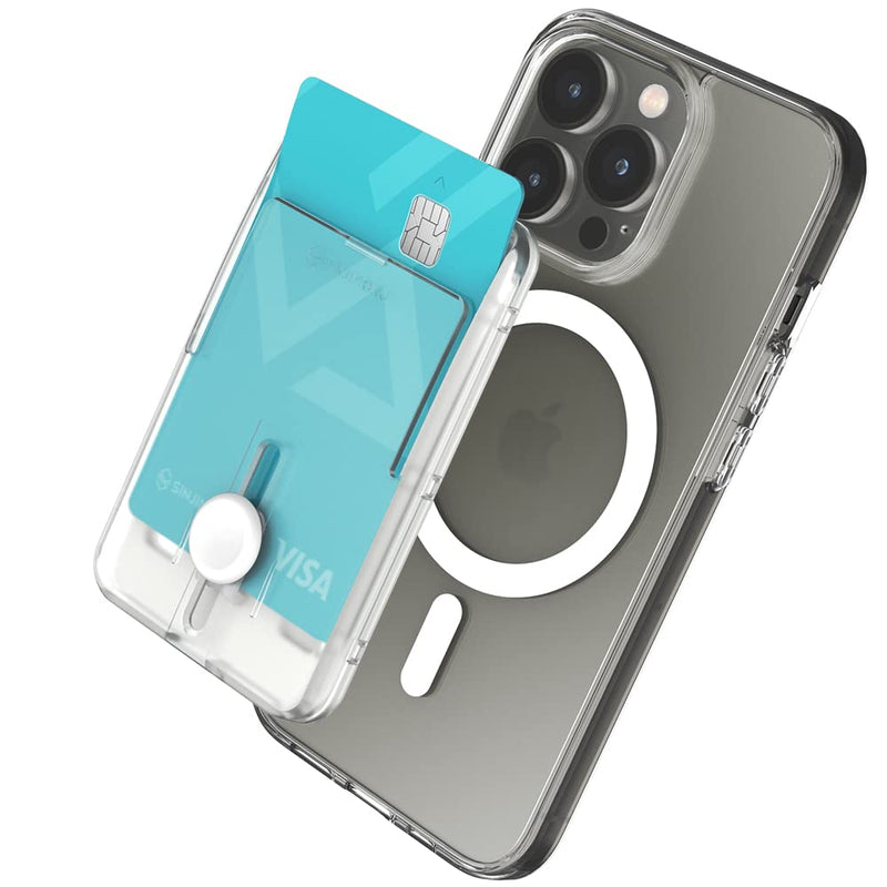 Sinjimoru Magnetic Phone Pop Up Wallet for MagSafe, Magnetic Phone Credit Card Holder for Back of Cell Phone Case with Quick Access for iPhone 14 13 12 Series. M-Button Wallet Matte Clear