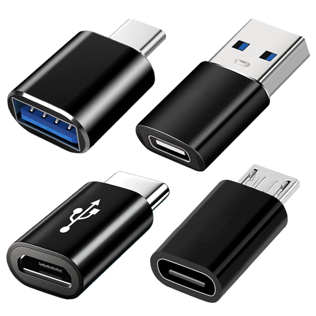 USB C Adapters 4 Pack, USB C to USB 3.0 OTG Adapter, Micro USB to USB C Adapter Compatible with MacBook Pro, Samsung Galaxy, Smartphones, Laptop, PC, in Car and More