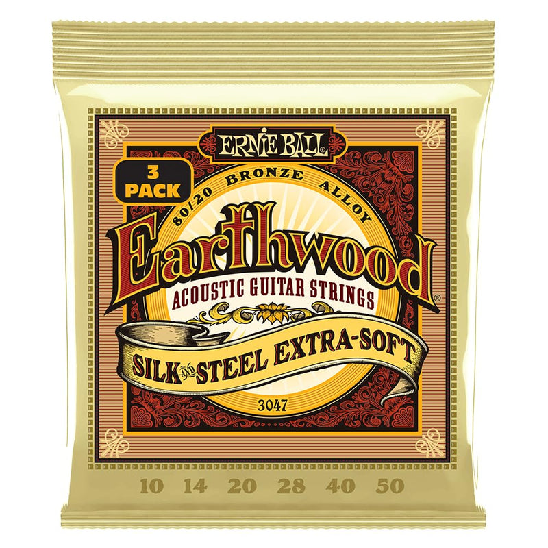 Ernie Ball Earthwood Silk and Steel Extra Soft Acoustic Guitar Strings 3-pack, 10-50 Gauge (P03047) Extra-Soft (10-50)
