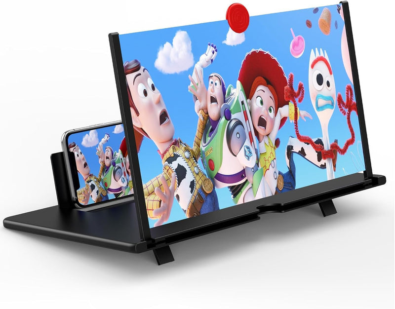 14" Screen Magnifier for Cell Phone - Mobile Phone 3D HD Magnifying Projector Screen Enlarger for Movies, Videos and Gaming – Foldable Phone Stand with Screen Amplifier–Compatible with All Phones Bkack-14inch