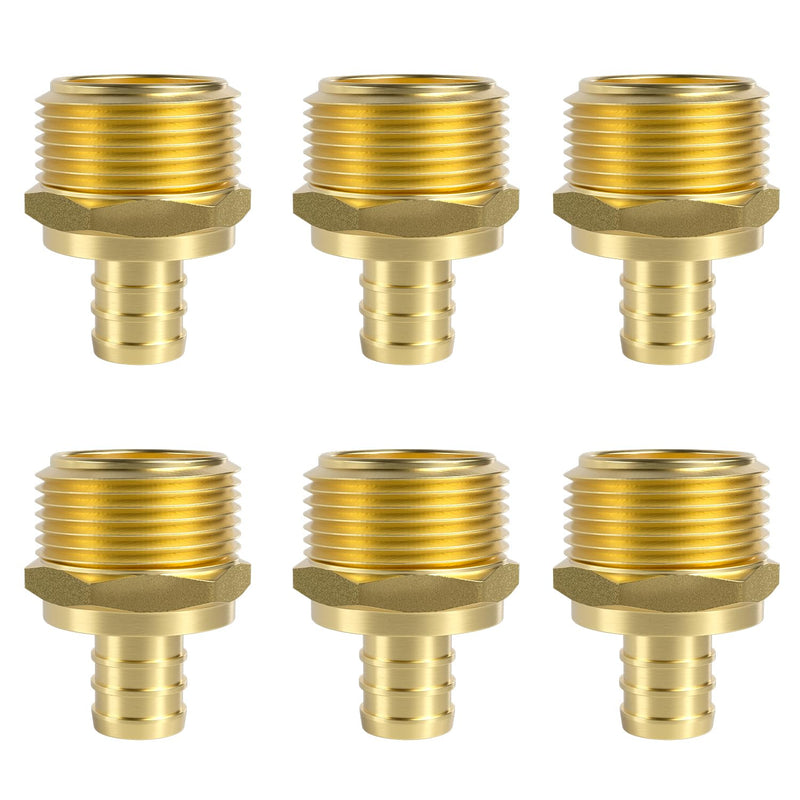 [AUSTRALIA] - SUNGATOR 6-Pack PEX 1/2" x 3/4" NPT Male Threaded Adapter Crimp Fitting, No Lead Brass 1/2" x 3/4", 6 Pack 