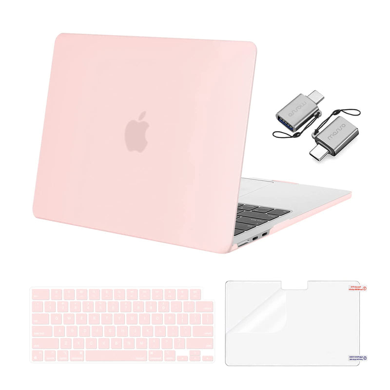 MOSISO Compatible with MacBook Air 13.6 inch Case 2022 2023 2024 Release M3 A3113 M2 A2681 with Touch ID, Plastic Hard Shell Case&Keyboard Cover&Screen Protector&Type C Adapter 2 Pack, Chalk Pink