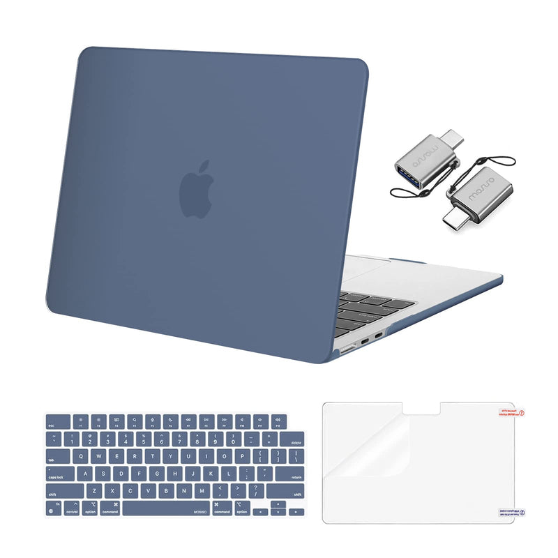 MOSISO Compatible with MacBook Air 13.6 inch Case 2022 2023 2024 Release M3 A3113 M2 A2681 with Touch ID, Plastic Hard Shell Case&Keyboard Cover&Screen Protector&Type C Adapter 2 Pack, Steel Blue