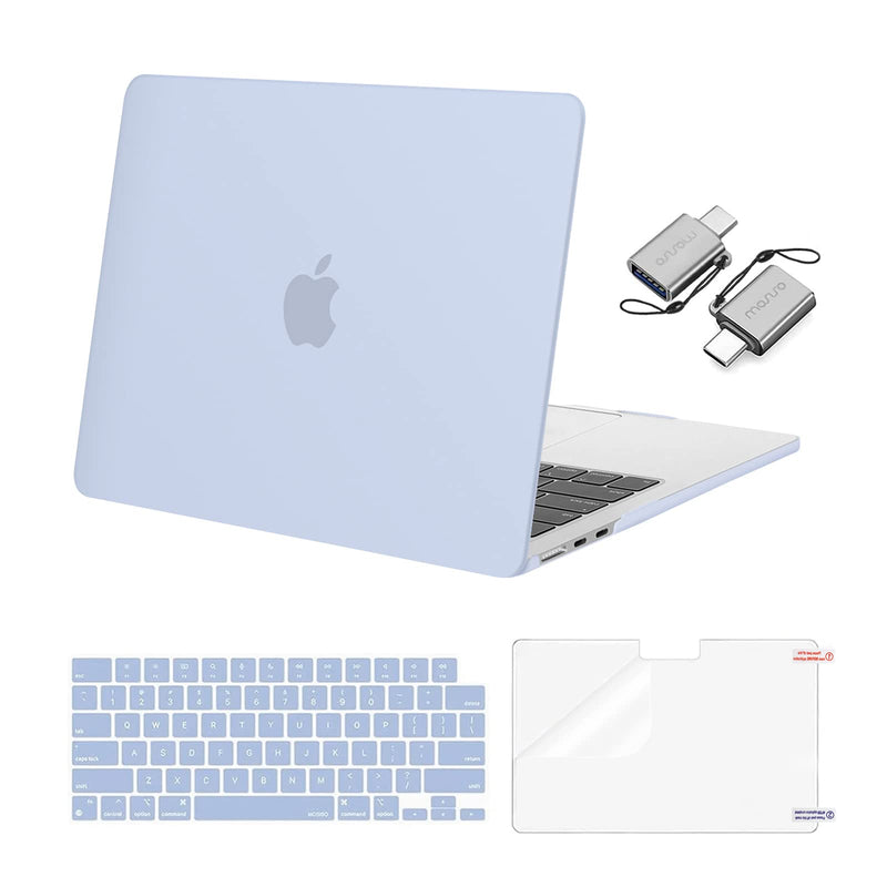 MOSISO Compatible with MacBook Air 13.6 inch Case 2022 2023 2024 Release M3 A3113 M2 A2681 with Touch ID, Plastic Hard Shell Case&Keyboard Cover&Screen Protector&Type C Adapter 2 Pack, Cerulean Blue