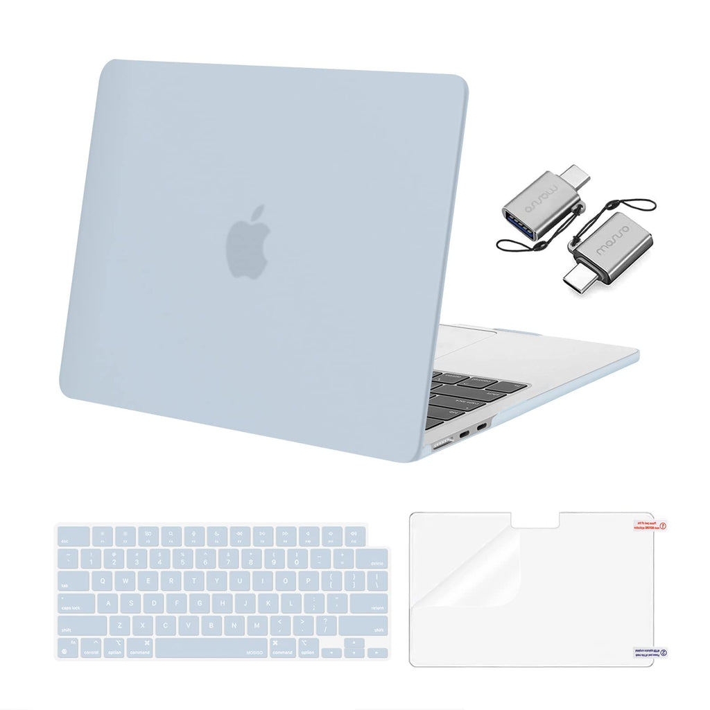 MOSISO Compatible with MacBook Air 13.6 inch Case 2022 2023 2024 Release M3 A3113 M2 A2681 with Touch ID, Plastic Hard Shell Case&Keyboard Cover&Screen Protector&Type C Adapter 2 Pack, Baby Blue