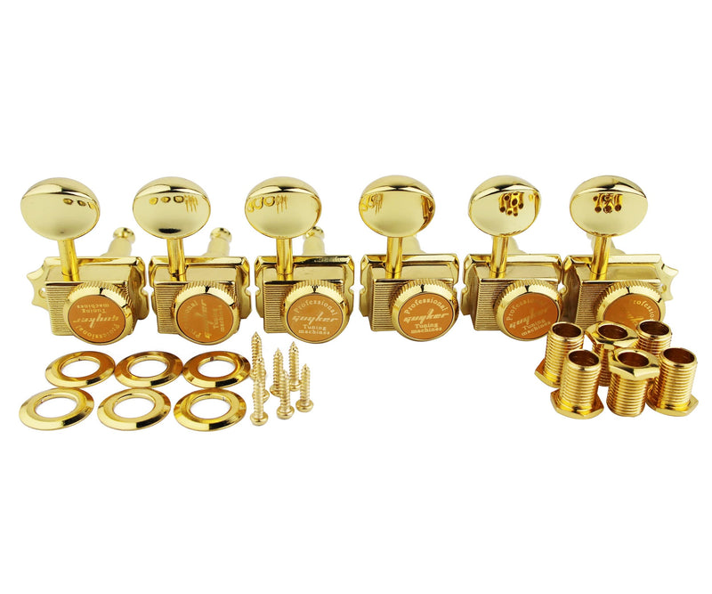 Guyker 6-in-line Vintage Guitar Lock String Tuners – Locking Tuning Key Pegs Machine Heads Replacement Parts for ST TL Style Electric Guitars Gear Ratio 1:15 – gold Golden