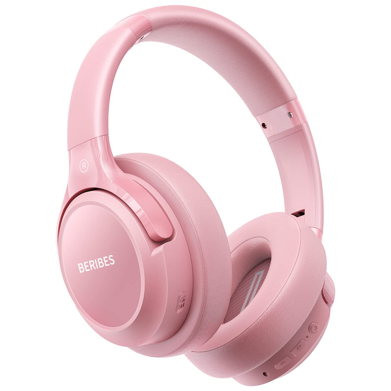 [AUSTRALIA] - Bluetooth Wireless Headphones Over Ear,BERIBES 65H Playtime and 6 EQ Music Modes with Microphone, HiFi Stereo Foldable Lightweight Headset, Deep Bass for Home Office Cellphone PC Etc.(Pink) Pink 