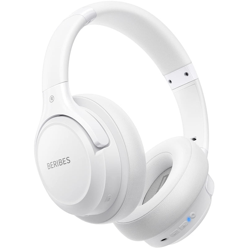 [AUSTRALIA] - Bluetooth Headphones Over Ear,BERIBES 65H Playtime and 6 EQ Music Modes with Microphone,HiFi Stereo Foldable Lightweight Wireless Headset,Deep Bass for Home Office Cellphone PC Etc.(White) White 
