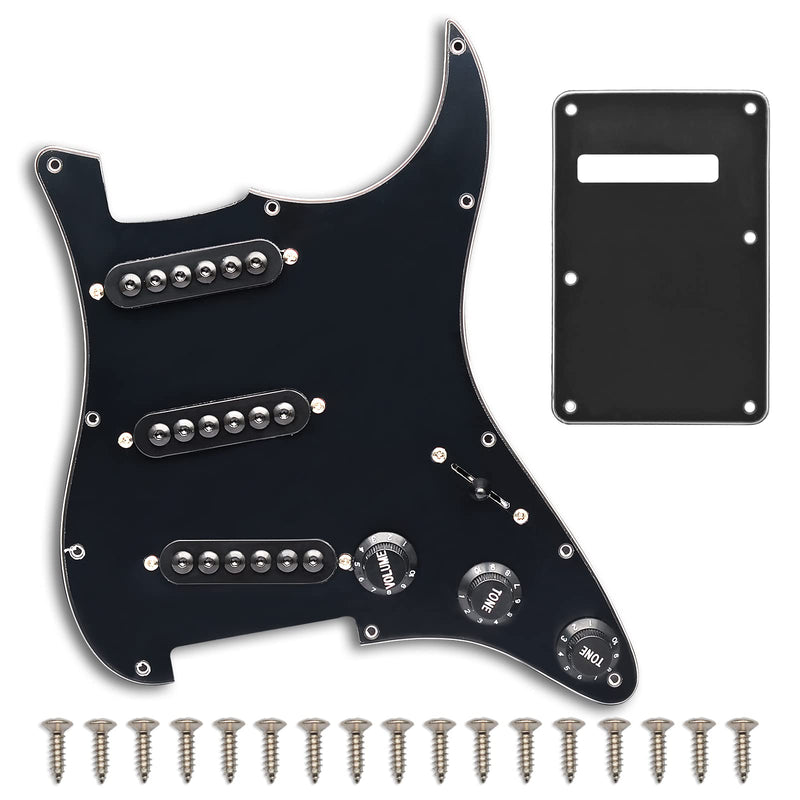 SAPHUE Prewired ST Pickguard SSS 3 Single Coil Pickups Adjustable Big Screws Loaded Electric Guitar Pickguard for Fender Strandard Straocaster Guitar Parts (Black) Black