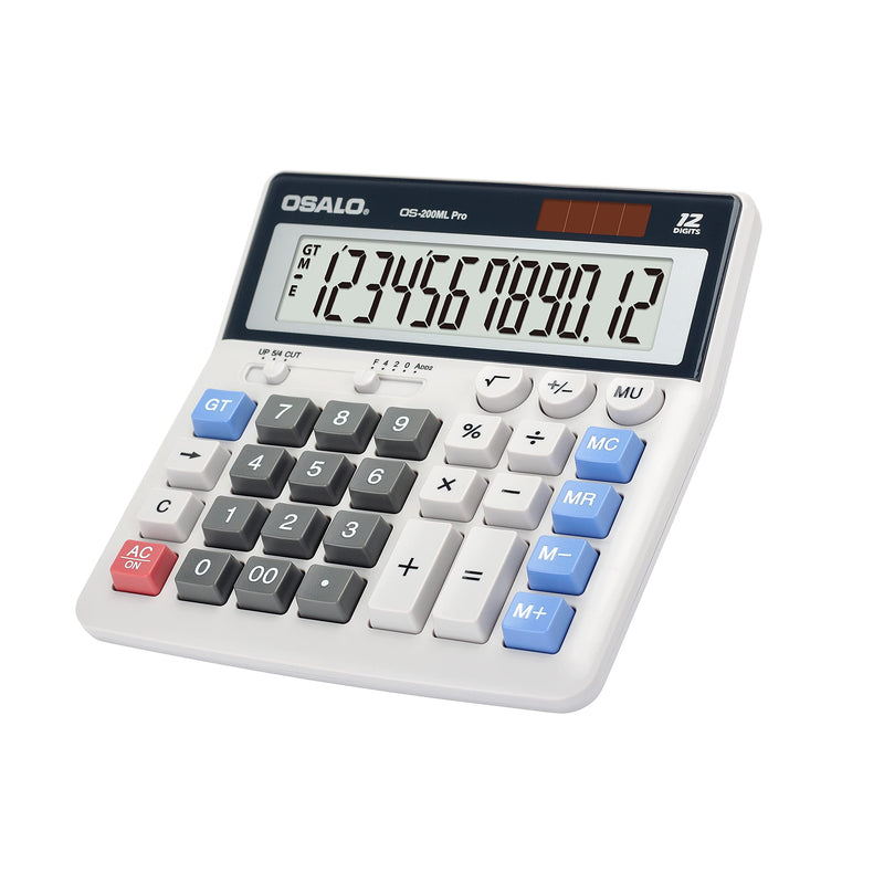 OSALO Desktop Calculator Extra Large Display 12 Digits Big Buttons Solar Accounting Calculator for Office (OS-200ML) OS-200ML Pro