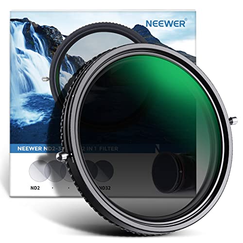 NEEWER 2 in 1 72mm Variable ND Filter ND2–ND32&CPL Filter(Circular Polarizer Filter) No X Cross/30 Layer Nano Coated/HD Optical Glass/Ultra Slim Aluminum Alloy Frame/Water Repellent/Scratch Resistant