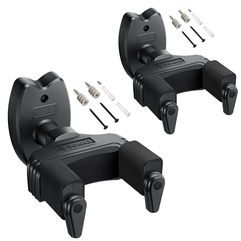 Donner Wall Mount Guitar Black Guitar Wall Mount Automatic Lock Guitar Holder Wall Guitar Hanger for Guitar Bass Banjo Mandolin Pack of 2 2-Pack