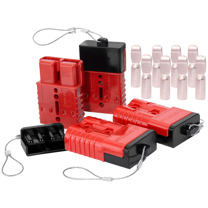 Spurtar 175A Battery Quick Connect/Disconnect, 1/0 AWG Wire Harness Plug, 12-36V Quick Connect Jumper Cables for Car ATV Lifts Motors Trailer Towing Winch, 4Pcs, Red 175A(4 Pack)