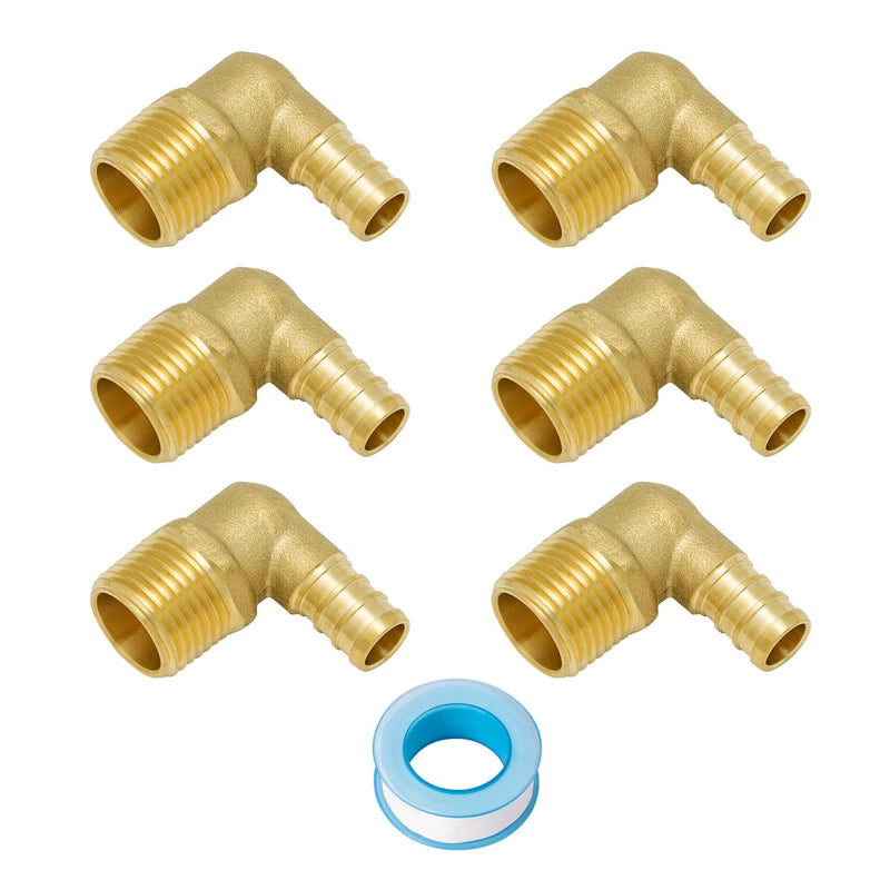 [AUSTRALIA] - SUNGATOR 6-Pack PEX 1/2"x 1/2" NPT Elbow Male Threaded Adapter Crimp Fitting, No Lead Brass with Sealing Tape 1/2" Pex x 1/2" NPT Male Elbow, 6 