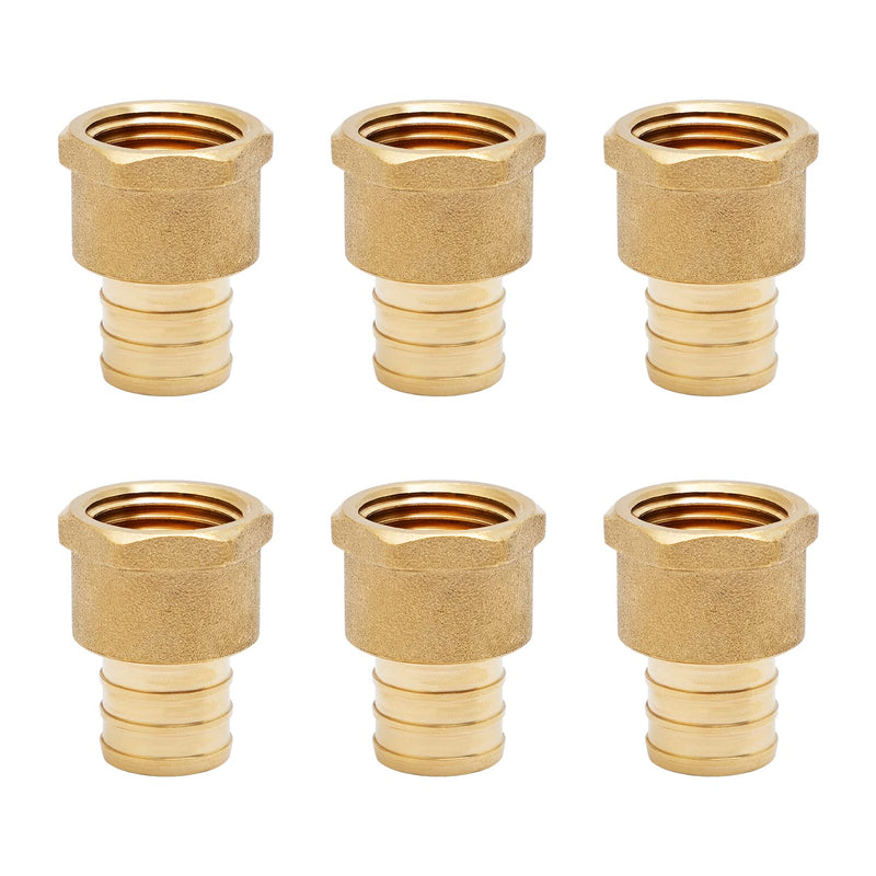 SUNGATOR 6-Pack PEX 3/4" x 1/2" NPT Female Threaded Adapter Crimp Fitting, No Lead Brass 3/4" x 1/2 ", 6 Pack