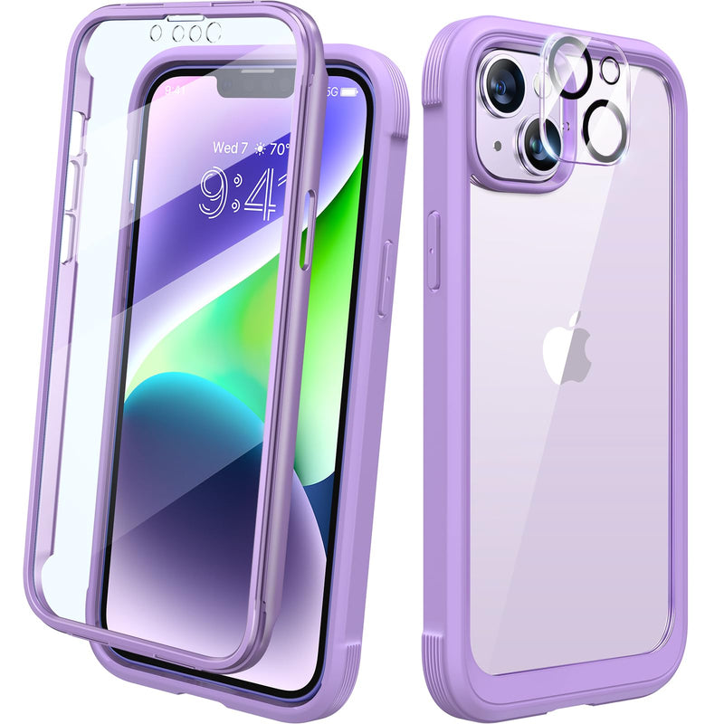 Diaclara Designed for iPhone 14 Case, Full Body Rugged Case with Built-in Touch Sensitive Anti-Scratch Screen Protector, with Camera Lens Protector for iPhone 14 6.1" (Peri Purple) iPhone 14 6.1'' Peri Purple
