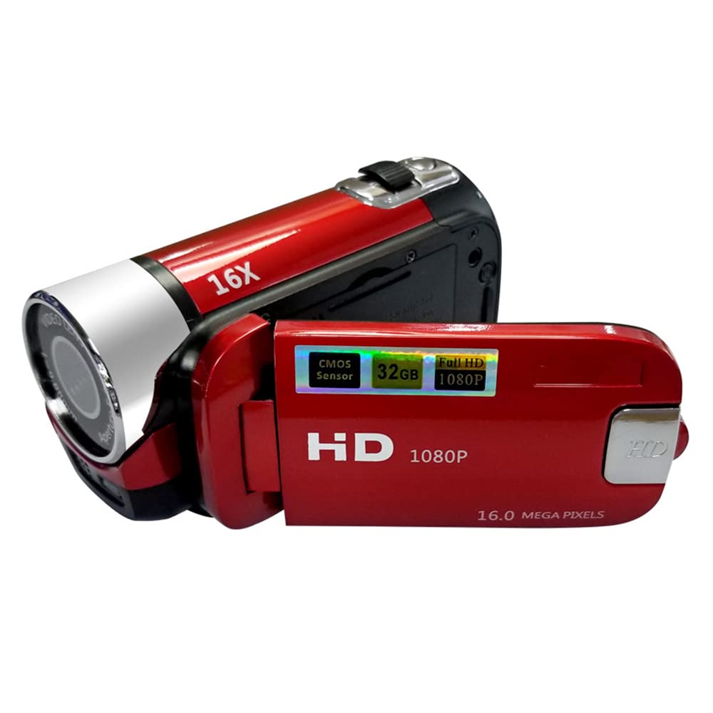 Andoer Portable 1080P High Definition Digital Video Camera DV Camcorder 16MP 2.7 Inch LCD Screen 16X Digital Zoom Built-in Battery Red