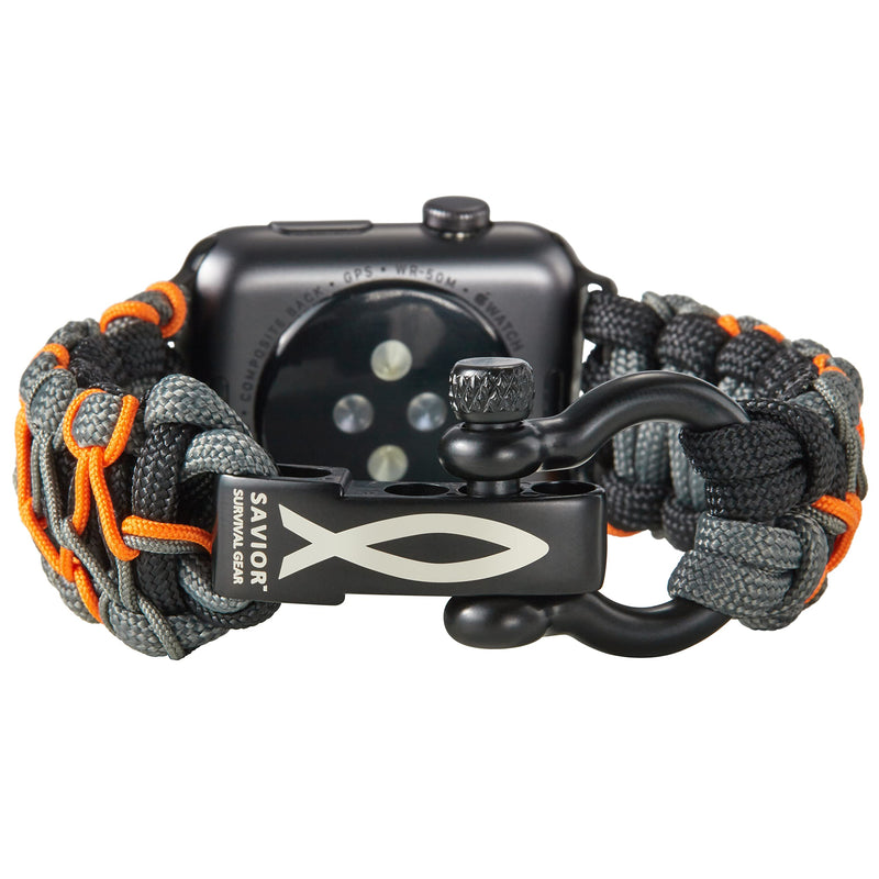 Savior Survival Gear Paracord Watch Band,Compatible with Apple Watch Band 49mm 46mm 45mm 44mm 42mm,iWatch Band Series Ultra 10 9 8 7 6 5 4 3 2 1 SE, Adjustable strap for men ( Black-Gray-Orange,Large) Black- Gray - Orange w/ Black Clasp Large