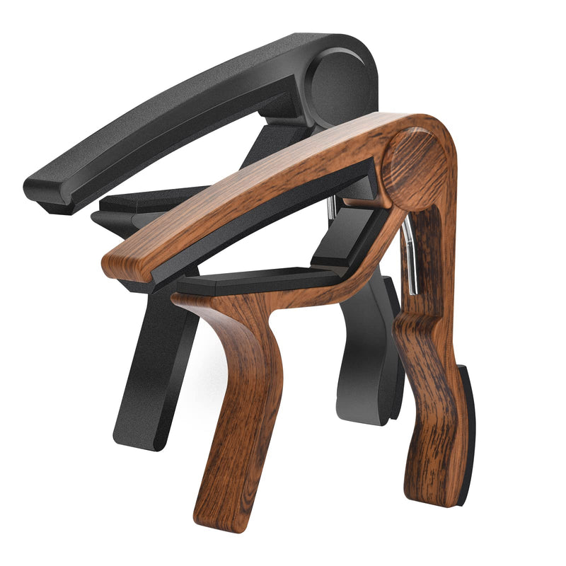 Guitar Capo, 2 Pack Capo for Acoustic Guitar, Guitar Capo for Electric Guitars, Bass, Buzzing-Free, Quick Release, Easy to Use, Black and Rosewood Black+Rosewood