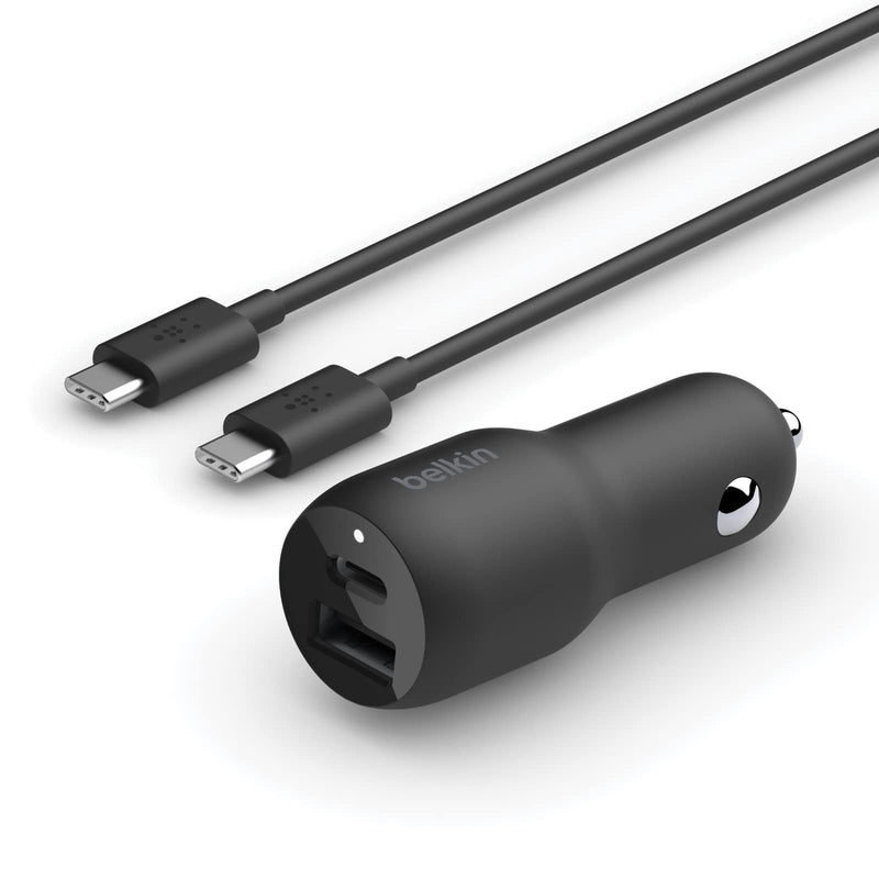Belkin 37W Dual Port Fast Car Charger with 3.3ft USB-C Cable Included, USB-C 25W PPS Port and USB-A 12W Port for Galaxy S23, S23+, Ultra, Note20, iPhone 14, 13, 12, 11, Pro, Max, Mini and More | 25W USB-C PPS plus 12W USB-A, for Galaxy S23 series, Note...