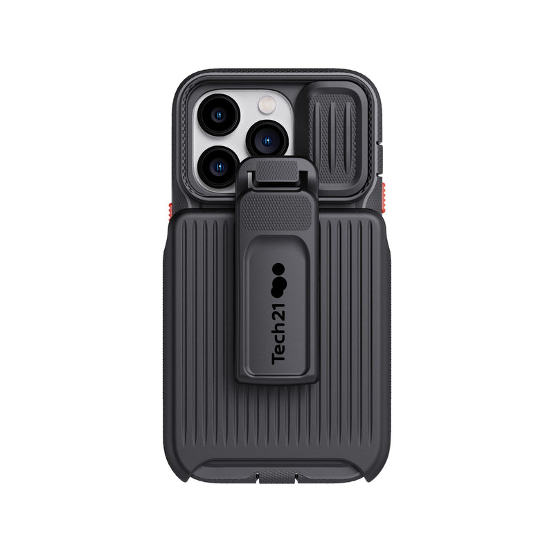 Tech21 iPhone 14 Pro Evo Max Compatible with MagSafe – Durable, Shock-Absorbing and Rugged Phone Case with Holster and 20ft FlexShock Multi-Drop Protection, Black