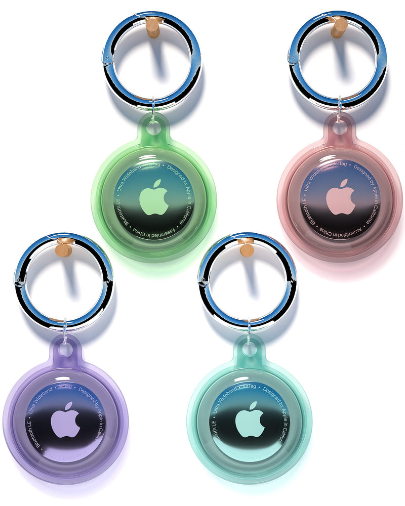 4 Pack Airtag Keychain Waterproof, Air Tag Holder for Apple Airtag GPS Tracker, Soft Full-Body Shockproof Apple Tag Case for Dog Cat Collar, Luggage, Keys (Purple, Green, Blue, Pink) Purple, Green, Blue, Pink
