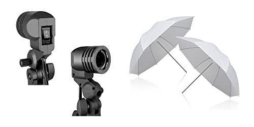 EMART Light Bulb Stand and 33inch Photography Umbrella, E26 / E27 AC Socket Lamp Holder with Professional Photo Video Studio Lighting Flash Translucent White Soft Umbrella - 2 Pack