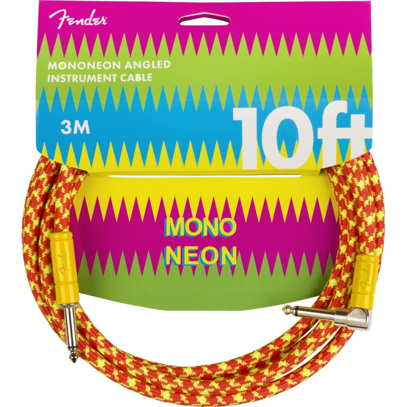 Fender MonoNeon Instrument Cable, Guitar Cable, Stocking Stuffers, Guitar Accessories, Straight/Angle, Orange/Yellow Tweed, 10ft