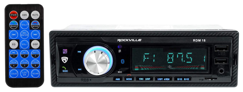 Rockville RDM18 V2 In-Dash Digital Media Car Receiver, 50W, 4 Channels, Bluetooth, AM/FM, MP3, USB/SD, Color Selectable, Remote, Perfect for Car Audio | Dual USB with Charging, 32GB SD, 50W x 4 Peak / 17W x 4 RMS, Front Aux, Single DIN, Remote, Color L...