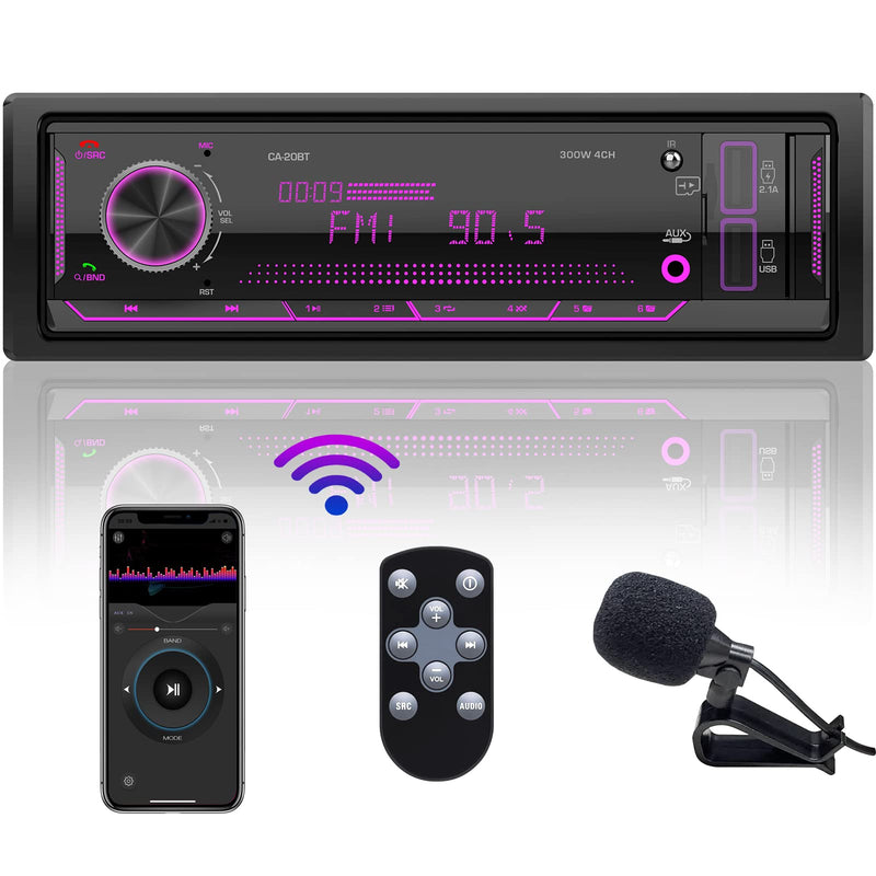 Single Din Car Stereo Receiver: Indash Bluetooth Car Radio System | LCD Display FM AM USB SD AUX MP3 APP Remote 2.1A Quick Charge Pre-Amp