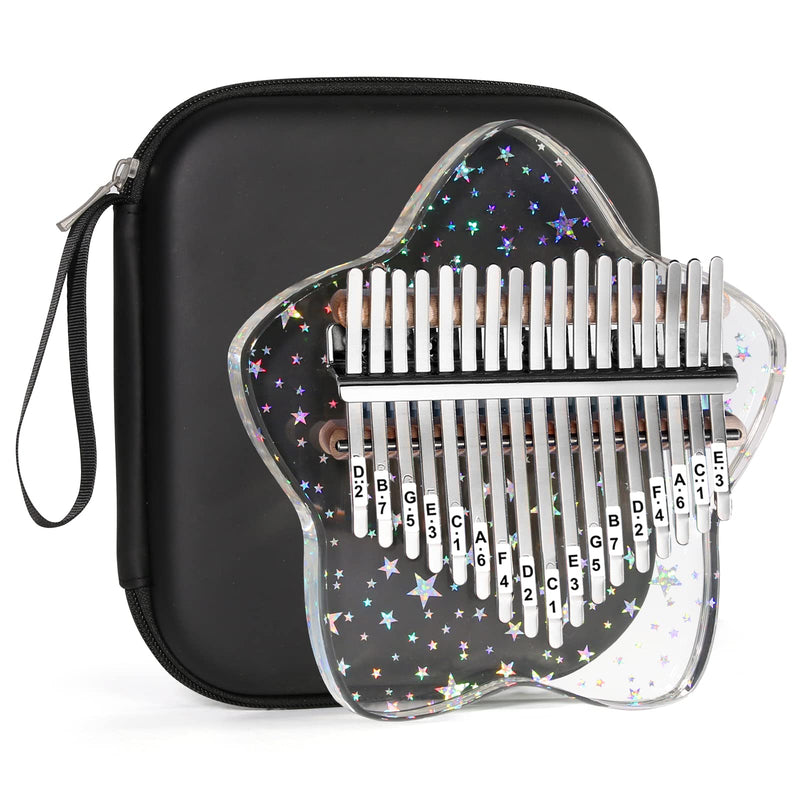 Beveetio Clear Kalimba Thumb Piano With Eva Protective Case, Transparent Crystal Kalimba 17 Key, Musical Instrument Gifts, Rainbow Star Finger Piano, Acrylic Mbira… Transparent & Rainbow Star