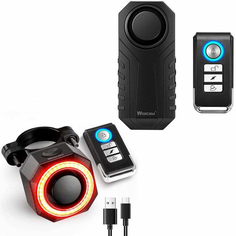 WSDCAM Bike Alarm & Smart Bike Tail Light Alarm Bike Brake Light Auto ON/Off Bike Antitheft Alarm with Remote, Waterproof Bicycle Alarm Rear Bike Light Bicycle Tail Light Rechargeable
