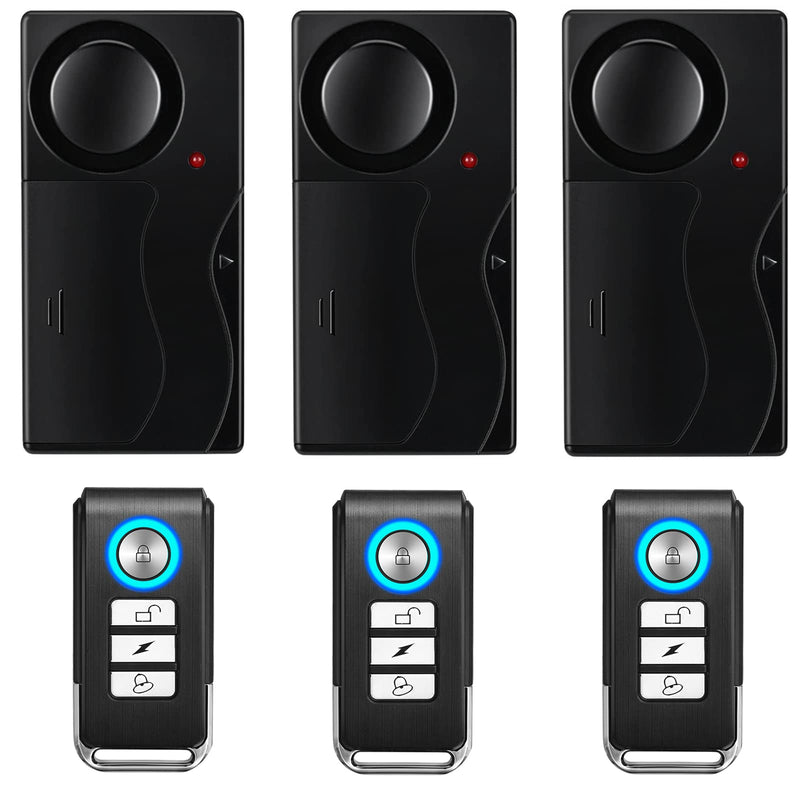 WSDCAM 110db Loud Wireless Vibration Alarm with Remote Control Anti-Theft Alarm Car Bike Motorcycle Vehicle Security Alarm Door and Window Alarm 3 Pack