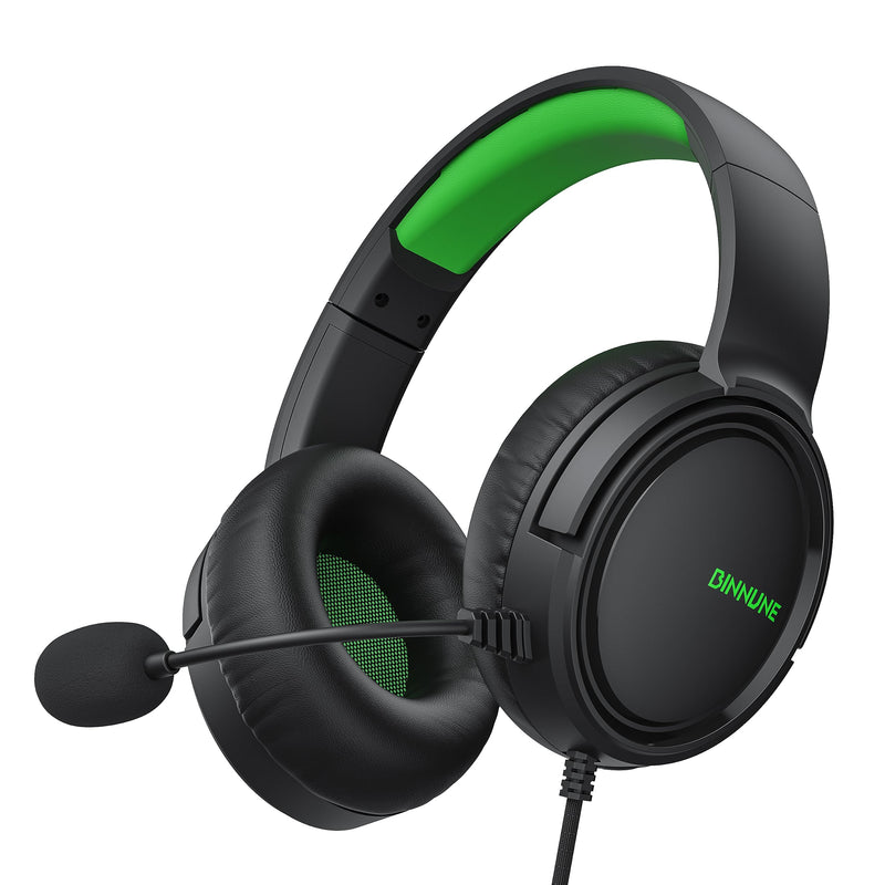 BINNUNE Gaming Headset with Mic for PS4 PS5 Xbox Series X|S Xbox 1 PC NS, Wired Gaming Headphones with Microphone for PS 4|5 Xbox1 Black Green