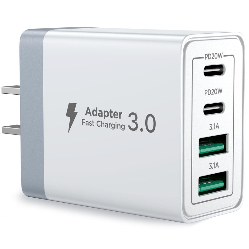 USB C Charger Block, 40W 4-Port Fast Charger 20W Type C Charging Block 3.1A USB Wall Charger Dual Port PD+QC Charging Cube for iPhone 16 15 14 13 12 11 Pro Max XS, iPad, Samsung Phone, Tablet White