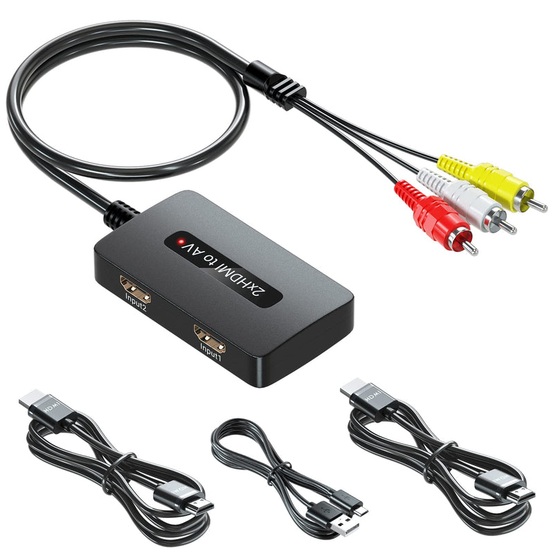 2 x HDMI to RCA Converter, Dual Port HDMI to AV Composite Converter for HD Devices to Display on Old TVs Dual HDMI to RCA