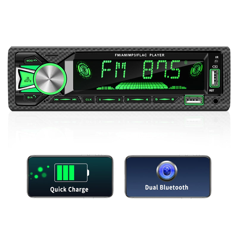 Single Din Car Stereo Bluetooth Hands Free Calling Car Audio Receivers with Digital LCD Display FM Car Radio MP3 Player Quick Charge USB/SD/AUX-in Built-in Microphone MP3+Quick Charge