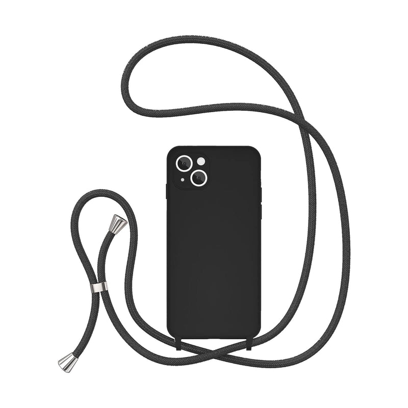 UEEBAI Crossbody Lanyard Phone case for iPhone 12, Silicone Phone Cover with Adjustable Necklace Strap Soft Belt Neck Cord Lanyard Shockproof Protective Case - Black