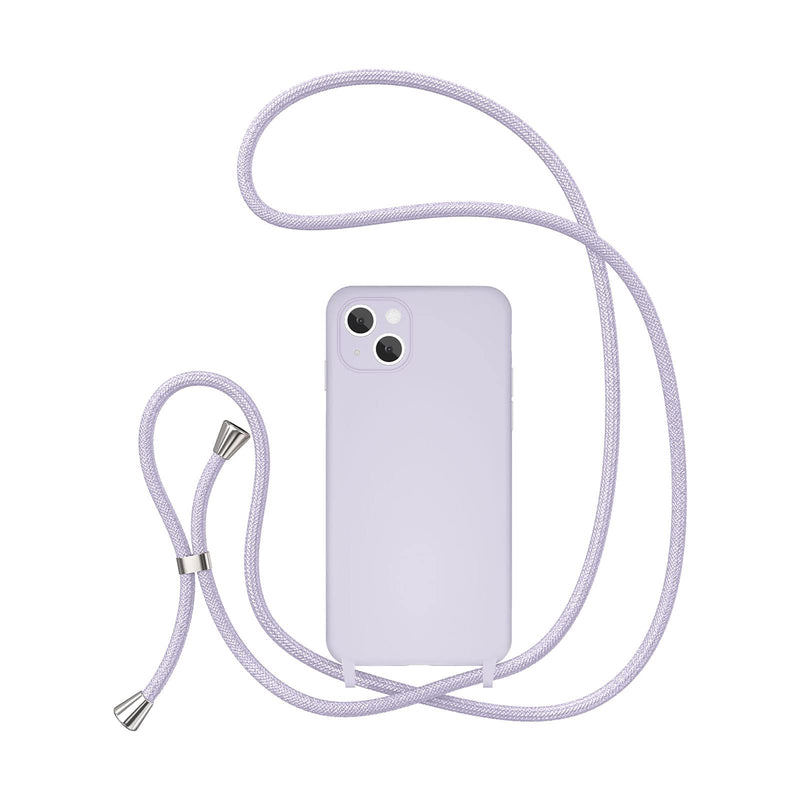 UEEBAI Crossbody Lanyard Phone case for iPhone 14 6.1 inch, Silicone Phone Cover with Adjustable Necklace Strap Soft Belt Neck Cord Lanyard Shockproof Protective Case - Mauve