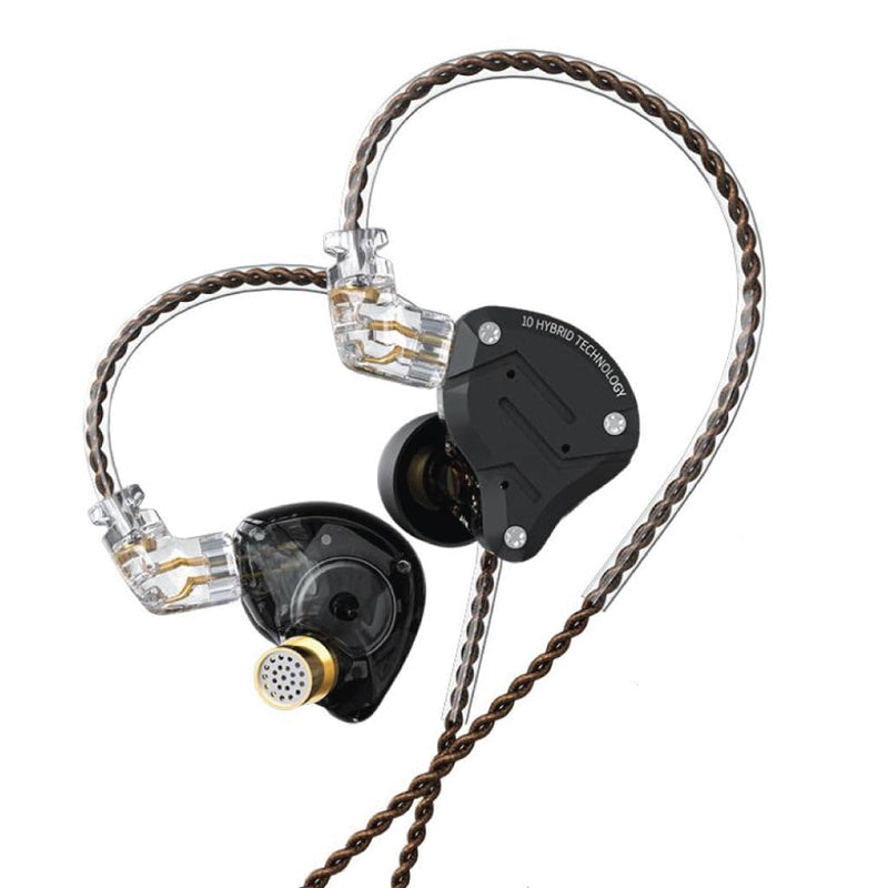 KZ ZS10 Pro in Ear Monitor Earphone, 5 Hybrid Dynamic Driver Balanced Armature Earbuds Stereo Sound Comfortable Noise Isolation Earphone with Leatherette Case (Without Mic, Stone Black) KZ ZS10 Pro without Mic