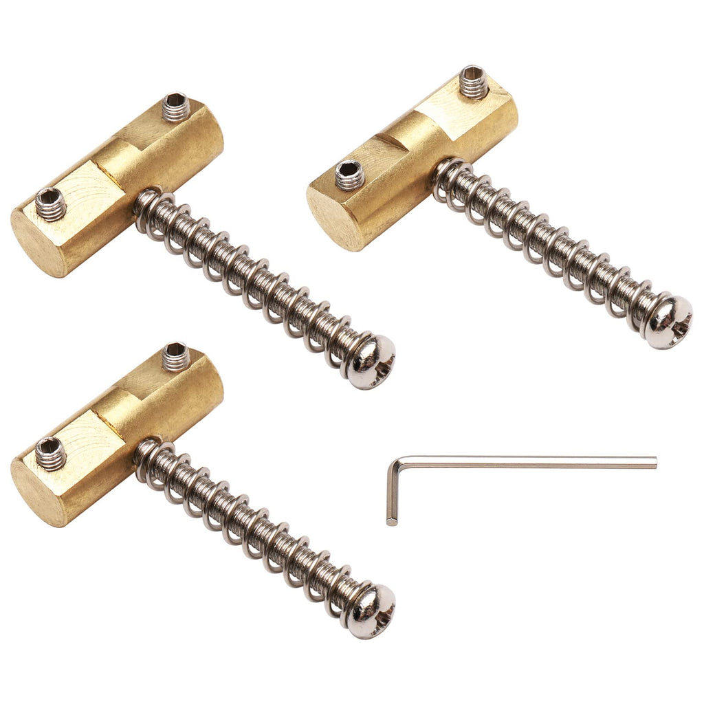 Brass Bridge Saddles Replacement for Tele Bass Electric Guitar (3 Pack, Golden with Wrench)