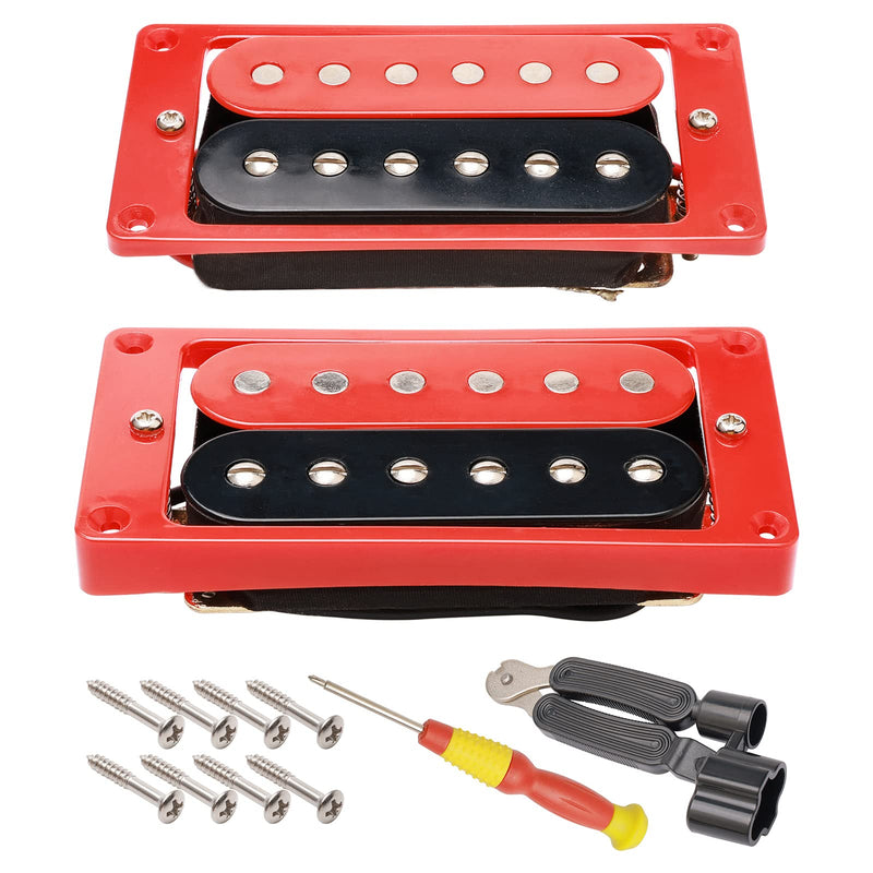 [AUSTRALIA] - Electric Guitar Pickups Humbucker Double Coil Pickup Guitar Neck Bridge Parts Replacement Set with String Winder and Screwdriver（2PCS, Black and Red） 