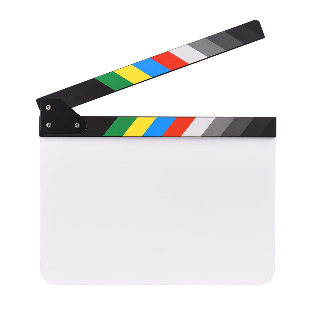 Andoer 30 x 24cm Acrylic Film Clapboard Movie Directors Clapper Board Slate Cut Action Scene Blank Clap Board Dry Erase with Multicolored Sticks