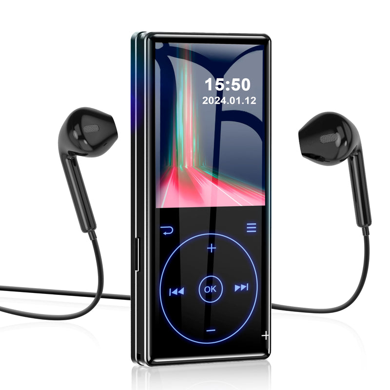 [AUSTRALIA] - 96GB MP3 Player with Bluetooth 5.0: Portable Lossless Sound Music Player with HD Speaker,2.4" Screen Voice Recorder,FM Radio,Touch Buttons,Support up to 64GB for Sport(Earphones&64GB TF Card Included) 