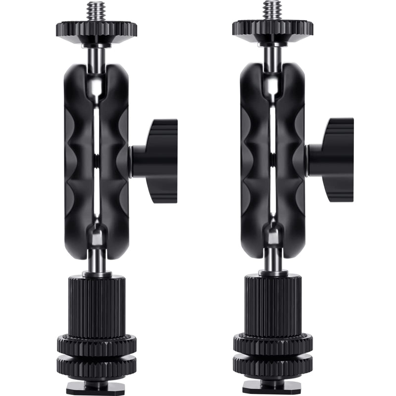 Magic Arm Cool Ballhead Double Ball Head Adapter with 1/4’’ Screw and Cold Shoe Mount - 2 Pack for Cameras, Camcorders, Monitor, Flash, LED Light, Microphone, and More