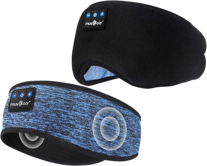 MUSICOZY Sleep Headphones Bluetooth Sports Headband, Wireless Music Sleeping Headphones Sleep Eye Mask Earbuds for Side Sleepers Workout Running Travel Yoga Office, Pack of 2