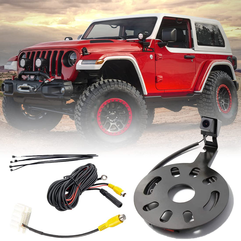 Car Backup Camera Reverse Rear View Spare Tire Mount Camera Kit Compatible with Jeep Wrangler JK 2007-2018 W/Wire Adapter Waterproof Wide Angle Guidelines